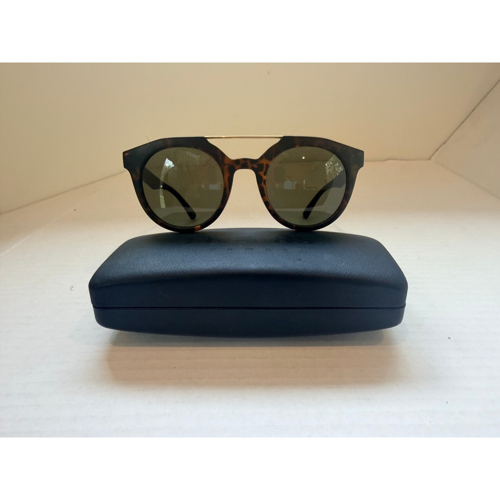 Freyrs Collins 58-2 Tortoise Round Sunglasses with Gold Brow Bar and Case